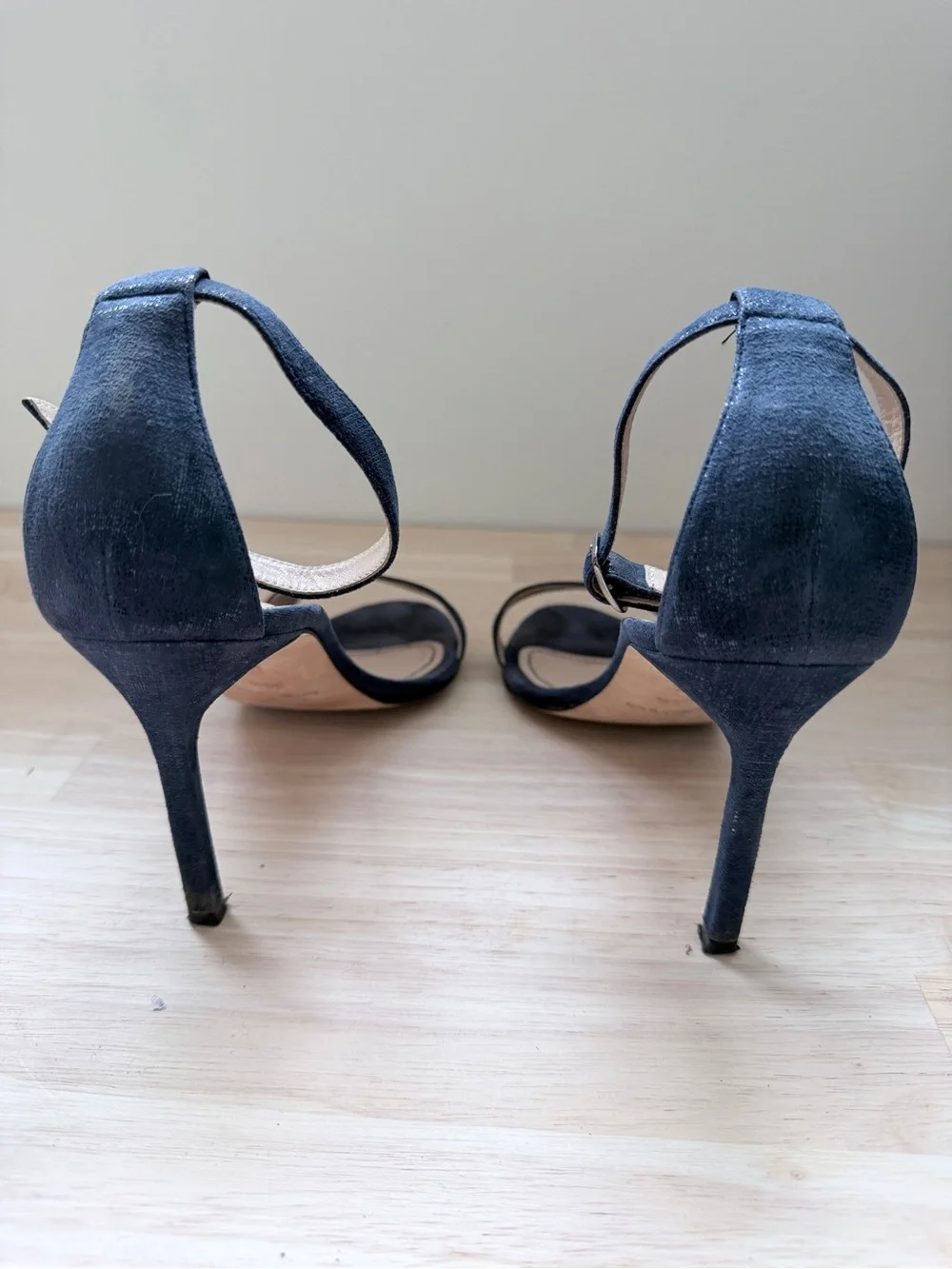Manolo Blahnik Metallic Navy Ankle Strap Sandals Heels 36.5 | Minimalist Luxury - Picture 5 of 14